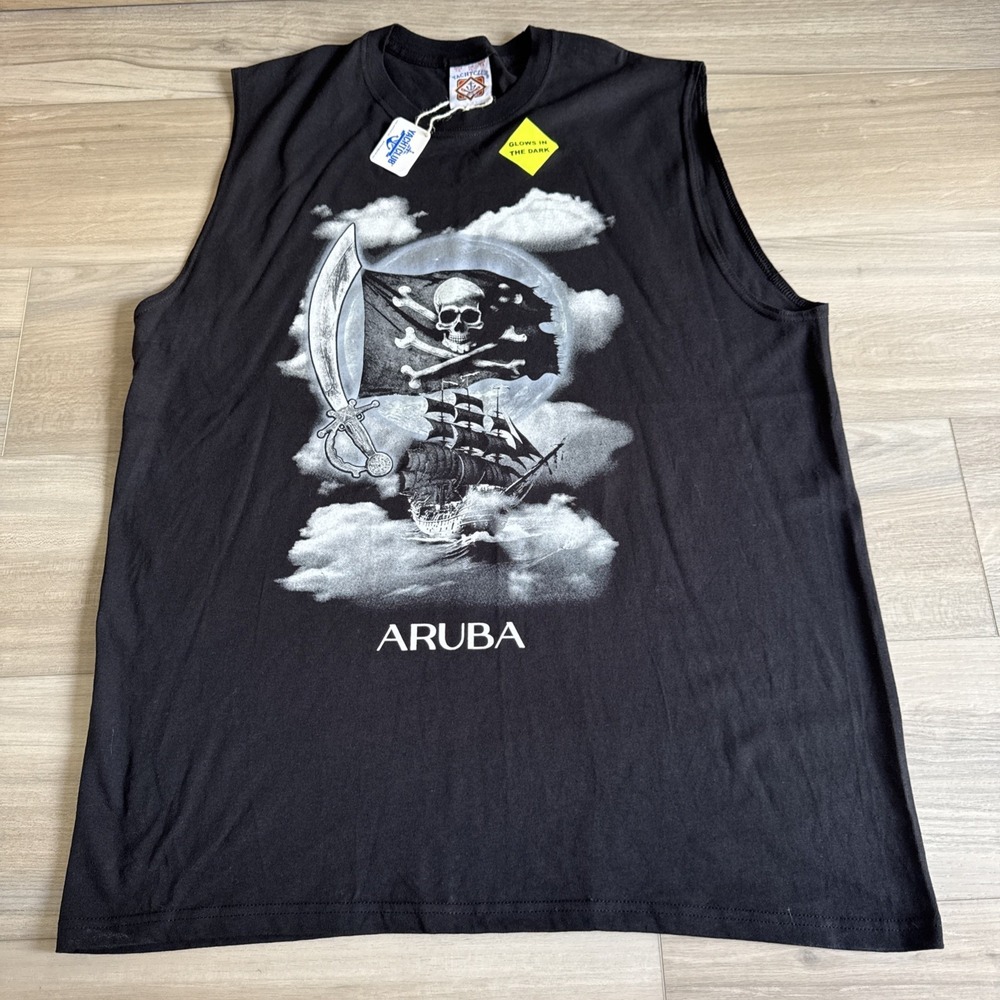 Vintage Aruba Men's Sleeveless Tank‎ Top XL NEW NWT Glow In The Dark Pirate Ship